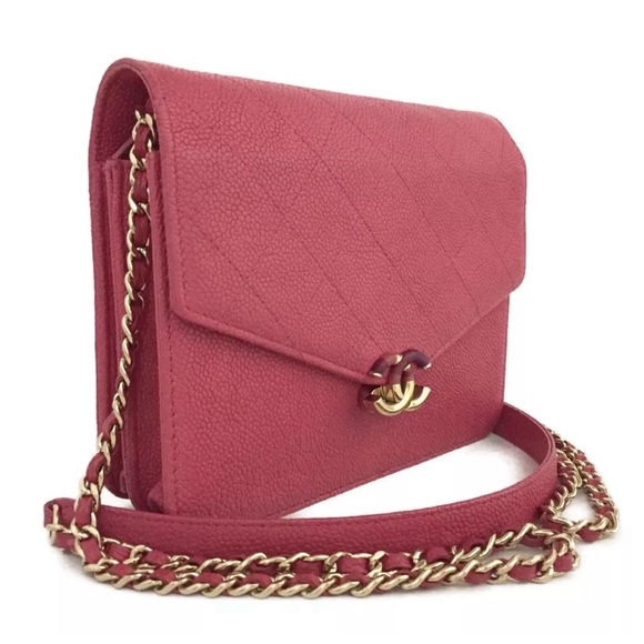 Auth Chanel CC Logo Cuba Flap Caviar Skin Wallet On Chain WOC Shoulder Bag Pink - Picture 2 of 11